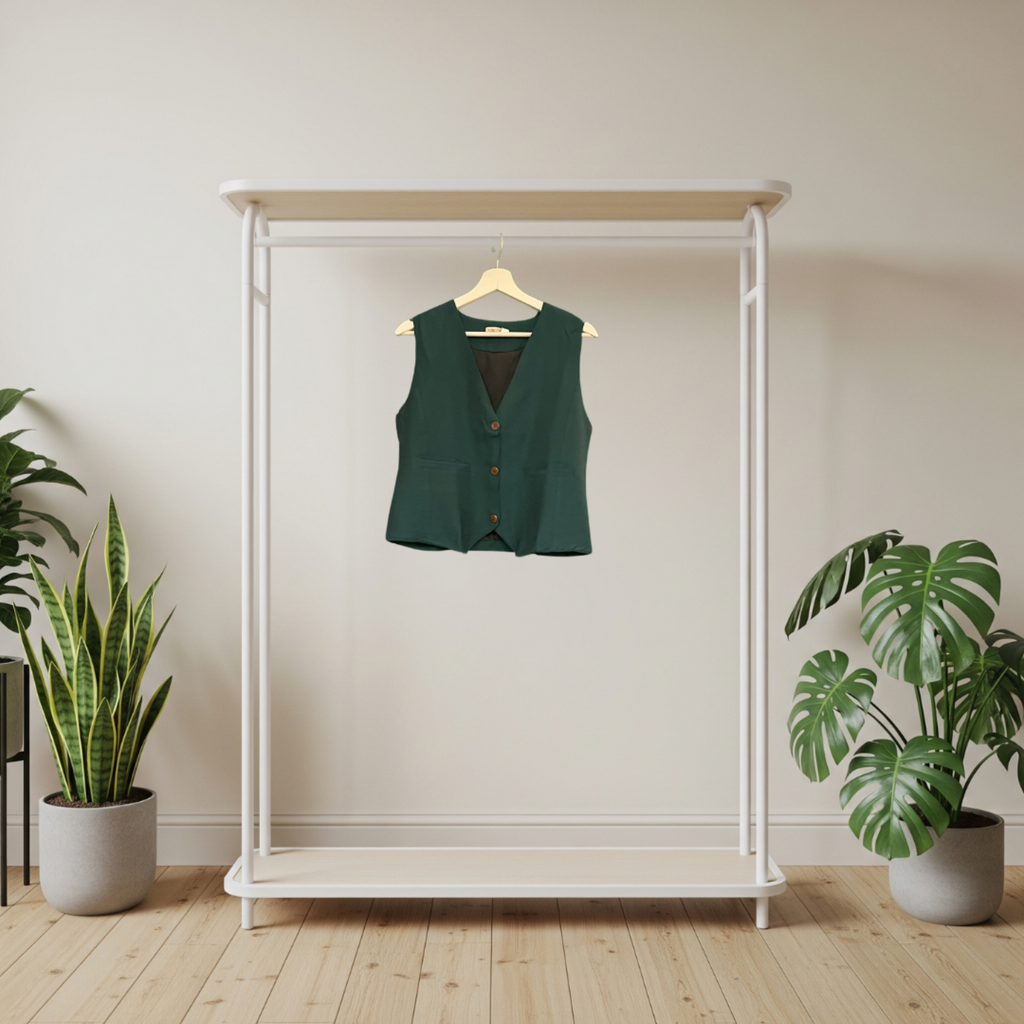 Olive Green Linen-Style Vest