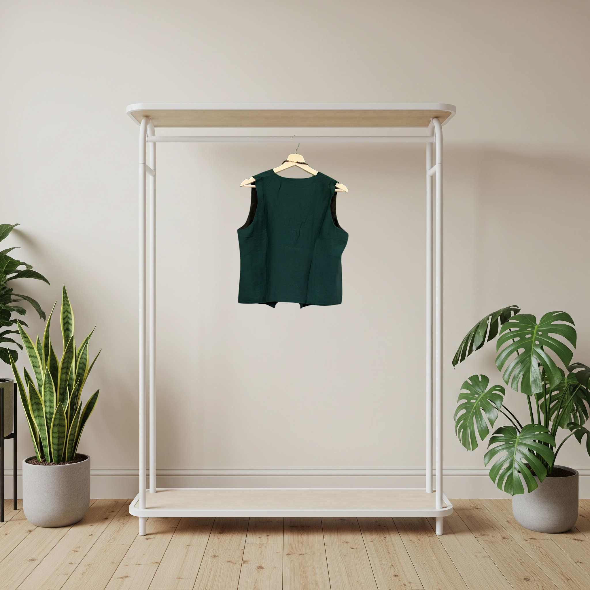 Olive Green Linen-Style Vest